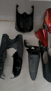 paketan cover ful body halus kasar Yamaha Mio sporty marun plus striping 2006 api