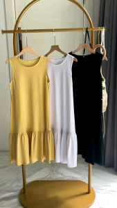 ●ECLAIRE● 043 Dress Mini Sleeveless Mermaid Katun Cotton Korea Kasual Mode Polos Basic Dasar Import 10151