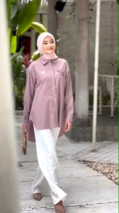 (9) MDLY ELEA Baju Atasan Kemeja Katun Polo Embroidery Elea Shirt by Mdly
