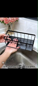 OHHDEER Countertop Carbon Steel Sink Sponge Rack with Rod Dishcloth Dish Brush Soap Dispenser Holder with Drain Tray 海绵架