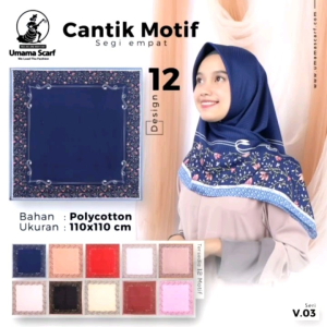 MURAH! HIJAB CANTIK SQUARE BERCORAK BAHAN POLYCOTTON PREMIUM UMAMA JAHIT JILBAB KERUDUNG SEGI EMPAT