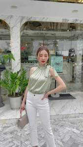 🎉เสื้อแขนกุดคอปีน ผูกโบว์ข้าง