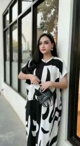 Daster Lowo Jumbo Monokrom Busui Daster Rayon Tebal Daster Jumbo Resleting Depan