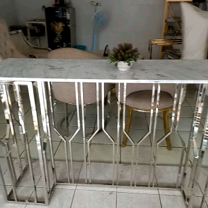 Meja Konsul Stainless Kombinasi Marmer Cara
