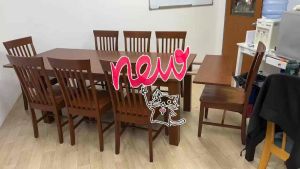 EWJ DC230 Dining Chair+T1890 Extension Dining Table Full Solid Wood Dining Set 1+8 / 180-210cm Meja Makan Murah Cantik