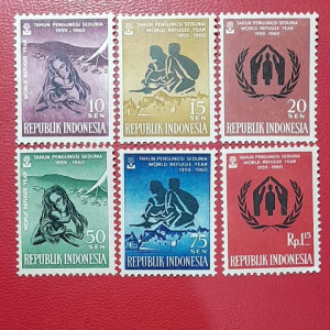 Prangko Indonesia Kuno 6 Pcs Seri Tahun Pengungsi sedunia Tahun 1960 UN USED