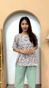 Setelan Bangkok 7/8 Motif Bunga One Set Crinkle Airflow