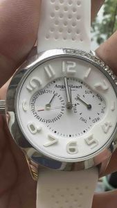 Đồng hồ namnữ hiệu ALGEL HEART QUARTZ chạy full 5kim hai lịch size 40mm vỏ thép đáy xoáy chống nước tốt lên đến 10BAR niềng đính đádây silicon