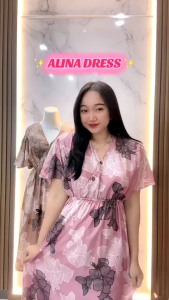 Daster Alina Dress Kimono Busui Bahan Rayon Nyaman Lembut Motif Bunga Cantik Kancing Karet