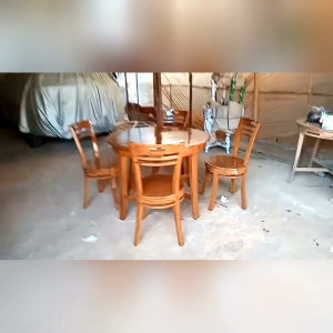 Set kursi meja makan cafe model bundar Koboy kayu jati mebel Jepara