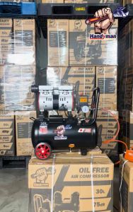 Handyman **รับประกัน 1 ปีเต็ม** ถังลม ปั๊มลม ปั๊มลมโรตารี่ ปั๊มลมออยฟรี 30 ลิตร กำลัง 1200W มอเตอร์ทองแดง 100% เสียงเงียบ