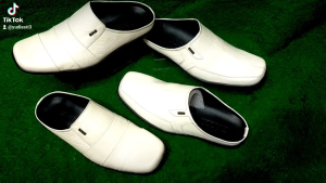 Sandal sepatu sol karet pria dan sandal selop putih bahan kulit