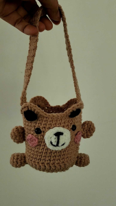 Handmade by crochet tumbler / bottle holder with bear face design