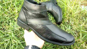 sepatu formal pantofel boots kulit aslii kombinasi terbaru tanpa tali | sepatu PDH kulit tni polri security kerja kantoran