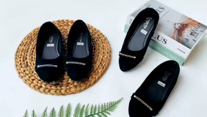 FYR Sepatu Wanita Antiselip Variasi Rantai Sol karet Flatshoes Hitam Kerja