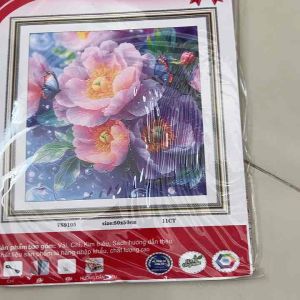 Tranh thêu kín Hoa mẫu đơn tươi sắc VS9105 kích thước 50 x 50 cm