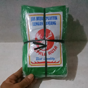 Jas hujan plastik kepala rusa setelan baju celana 1 lusin