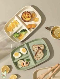 Khay đĩa chia ngăn chữ nhật gốm sứ tiện lợi dùng ăn eatclean đĩa ăn dặm màu pastel trung tính phong cách Hàn hiện đại