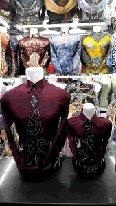 Batik Couple Ayah dan Anak Katun Solo Premium Burgandy Maroon