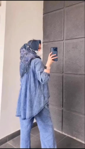Setelan Jeans Wanita Vanka Set Penguin//Oneset Kemeja Jeans Wanita Oversize Premium