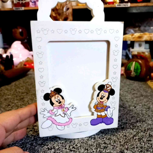 2009 DISNEYLAND HONGKONG MICKEY AND MINNIE MOUSE ROTATING WOODEN PEN HOLDER PHOTO FRAME
