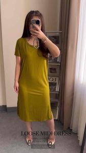 Loose Split Midi Dress Bigsize | Casual Dress Korea Fashion | TGA Fashion Grosir