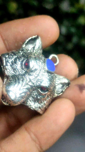 liontin ring double motif srigala gaya vintage cowok cewek