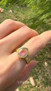 Natural | Genuine | Loveau Jewel | Premium Sliced Watermelon Tourmaline Ring | S925 Gold Plated | Adjustable | Tourmaline