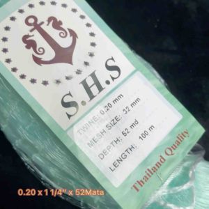 0.20 x 1 1/4” x 52Mata x 100Mtr(Mata Tegak)Isi Jaring Kosong/Pukat Ikan/SHS Brand/Hijau Fishing Net green