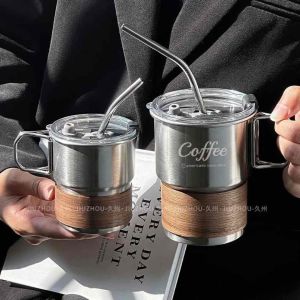 [Gift Set]Stylish 304 Stainless Steel Coffee Latte Tea Mug Cup Anti Scald Holder With Handle