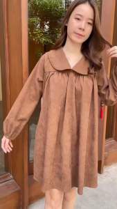 🌟 Byccw มินิเดรสคอบัวผ้าลูกฟูกมาในโทนสีเอิร์ธโทน ความยี่ปุ่นสูง รอบหน้า นอนใส่ไป 🌟