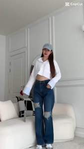 S-5Xl กางเกงยีนทรงขากระบอกทรงวินเทจเท่ๆแบดๆ กระบวนการ ❤️✨