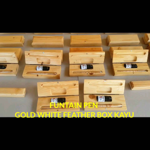 Fountain Pen Gold Feather Kemasan Box Kayu Jati Belanda Motif Serat Dan Tinta Ink 10 ML. Alat Tulis Pena Pulpen isi ulang.Case Wood Jati Sam