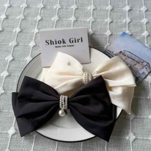 [Singapore] Fashion Korean Style Imitation Pearl Big Bow Hair Clip Hair Satin Ribbon Women’s Hair Accessories