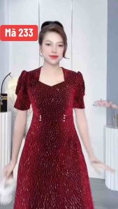 M233 Đầm Trung Niên Cao Cấp Công Quyền chất thun nhủ dệt đá nổi có co giãn thoải mái