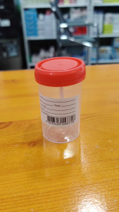Specimen Container 60ml– Urine & Stool Sample Cup with Red Screw Cap & Patient Label