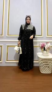 Gamis Ceruty Babydoll Premium Plisket Mix Tile Plus Hijab