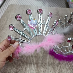 1pcs Crown Tiara Hairband Cekak Princess Birthday Bride Diamond Stone Feather