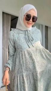 GAMIS AMORE BY RUBY MIDI DRESS LISA CRINCLE AIRFLOW PREMIUM MOTIF BUNGA