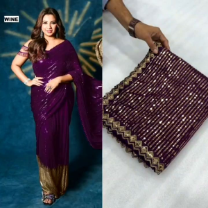 Bollywood Style Party Collections Full Sequence Work Saree with Golden Sequence at Borders for Elegant Look (Pre-Order: 2/3 Weeks Delivery) NS-TVN080825