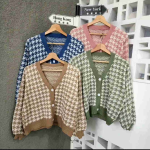 MALIKIN CARDIGAN HOUNSTOOTH RAJUT / CARDIGAN WANITA RAJUT / KARDIGAN JENNNIE KNIT