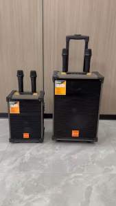 NDR- C12 / NDR-C8 Rechargeable Amplifier Speaker Wood Trolley Bluetooth Speaker With 2 Wireless Mic for TV