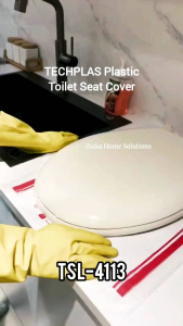 Techplas Plastic Toilet Seat Cover TSL-4113. White color oval shape smooth surface easy installation suitable for standard toilet seats. Ready stock in Malaysia fast shipping 100% original.