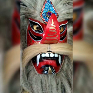 Topeng Bujang Ganong Alusan Mata Kaca Jambul Tinggi Kelas Pentas Jaranan Kuda Lumping