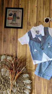 Two Mix Baju Pesta Rompi Bayi Laki Laki 0 - 6 bulan bahan katun dj487