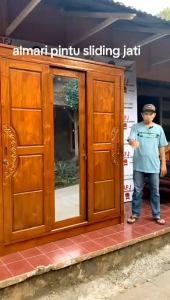 PROMO ALMARI MINIMALIS PINTU SLEDING KAYU JATI PERHUTANI