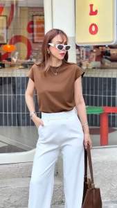 087เสื้อยืดแขนกุดคอกลมผ้าCotton pony