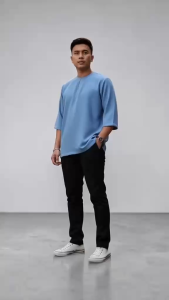 BAJU KURTA LELAKI DEWASA COMO CREPE light gray long sleeve buttoned neckline casual wear