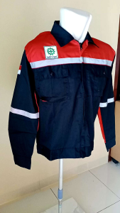 Baju Wearpack Atasan Safety Kerja Seragam Lengan Panjang Bahan American Drill Grade A Hitam Kombinasi Merah