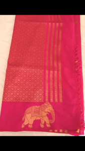 BANARASI SILK SAREE with golden elephant and geometric patterns.